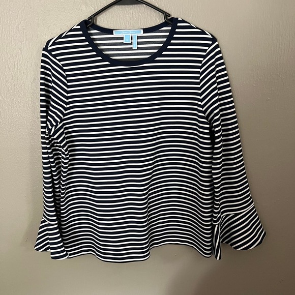 DRAPER JAMES Navy Blue Sadler Stripe Long Sleeve Top Size Medium casual - Picture 1 of 7